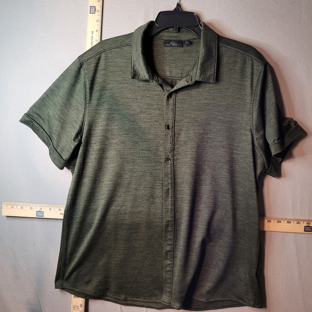Marc Anthony Mens XL Slim Fit Short Sleeve Button Down Shirt Olive Green Heather
